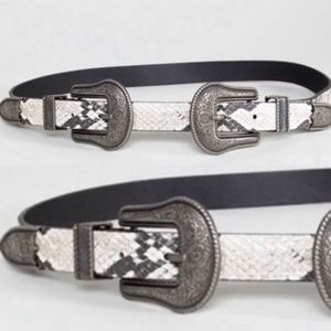 Snakeskin Effect Double Buckle Western Belt